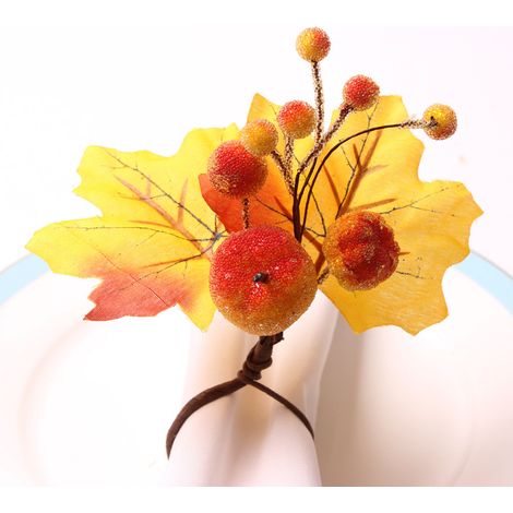 Ensemble de 12 pièces Thanksgiving Noël Halloween imitation citrouille serviette ronde feuille d'érable serviette rouge anneau de tissu perle de cristal