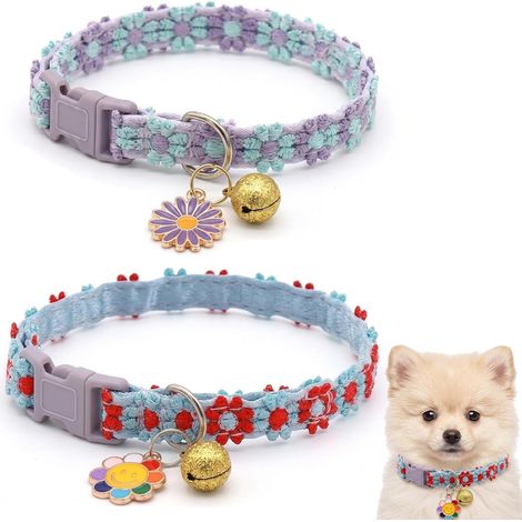 Lot de 2 Colliers Chat avec Nœud Papillon et Fleur, Collier Réglable 20-30cm, Collier en Polyester Doux pour Chat et Petit Chien, Cadeau pour Propriétaires de Chats et Petits Chiens (1/5)