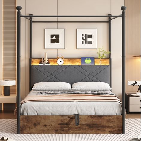 Bett Doppelbett Stauraum 140x190 Metall Schwarz OKMYHOME (1/5)