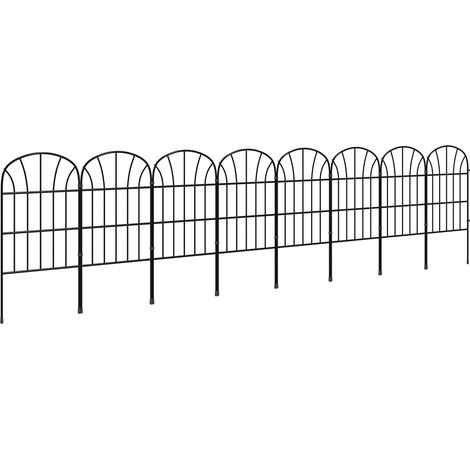 Set mit 8 dekorativen Gartenzäunen, schwarze Metallumrandung mit Ornamenten – 264 x 61 cm, schwarz