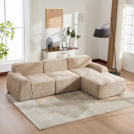 Canapé modulable compressé en tissu chenille, mousse haute résilience 30D, base antidérapante, facile à déplacer -  Kaki clair