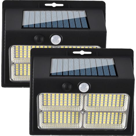 Lampes jardin d'extérieur à 180LED avec capteur de mouvement, 3 Modes d'éclairage cour mural de sécurité pour clôture, solaire, solaires, paquet de 2 (1/5)
