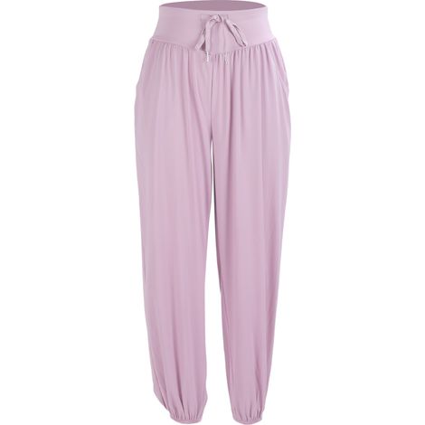 Pantalon de yoga femme taille haute, jogging running violet clair avec poche, fermeture à cordon extensible. (1/5)