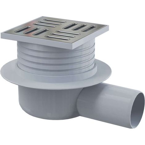 Griglia di scarico 105x105/50 mm, scarico laterale, griglia in acciaio inox, sifone per liquidi (1/3)