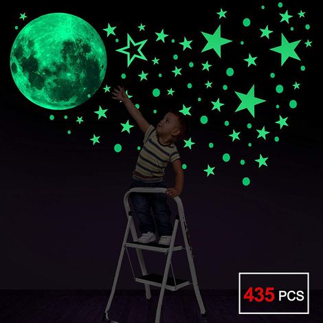 Stickers muraux lumineux, 435 pièces étoiles et lune, pour chambre d'enfant (garçons et filles). (1/4)