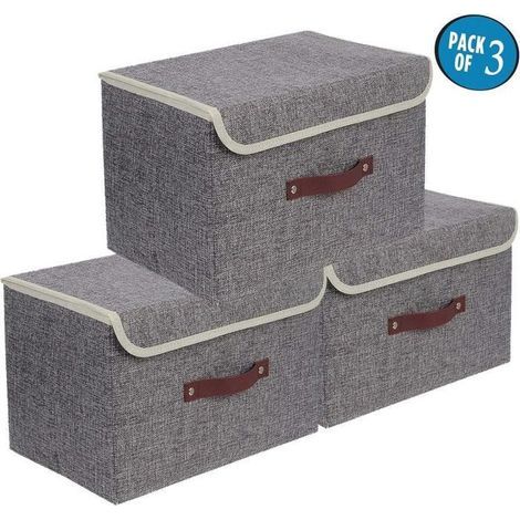 Boîte de Rangement Pliable - Set de 3,Boîte Range pour Vêtement, Décoration,sous-vêtements,Jouets,Magazine,Accesoires Gris (1/4)