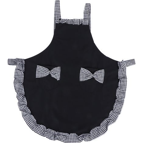 Tablier femme vintage noeud dentelle décoration avec poche pour cuisine ustensiles noir (1/5)
