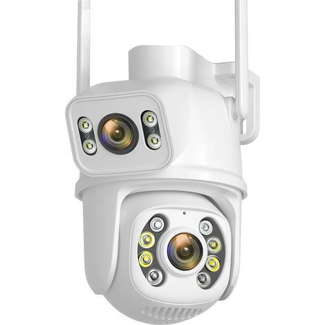Caméra de surveillance extérieure sans fil PTZ 4MP/8MP 4K avec détection humaine par IA, double écran et suivi automatique (8MP, sans carte SD) (1/4)