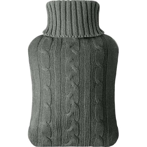 Bouillotte 2L avec housse tricotée douce, gris foncé, pour soulager la douleur (1/5)