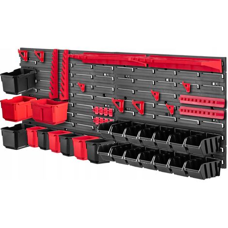 KADAX Werkstattregal, aus Kunststoff, 116x39 cm, Schwarz und Rot, 45 Stück