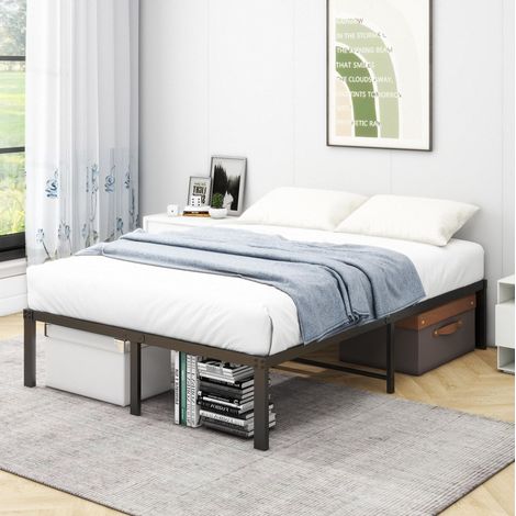 Cama 120x200 cm negra de metal con somier, silenciosa y con espacio de almacenamiento (1/5)