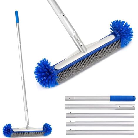 Poolbürste mit 180cm Teleskopstange, 43cm Runde Pool Reinigungsbürste, Pool Bürste mit Halbkugelborsten und Stabiler Aluminiumbasis, Poolbesen für Poolwände, Fliesen und Stufen (1/5)