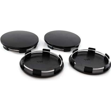 4 tapacubos negros de 65 mm de diámetro exterior y 60 mm de diámetro interior. Tapas centrales para llantas.