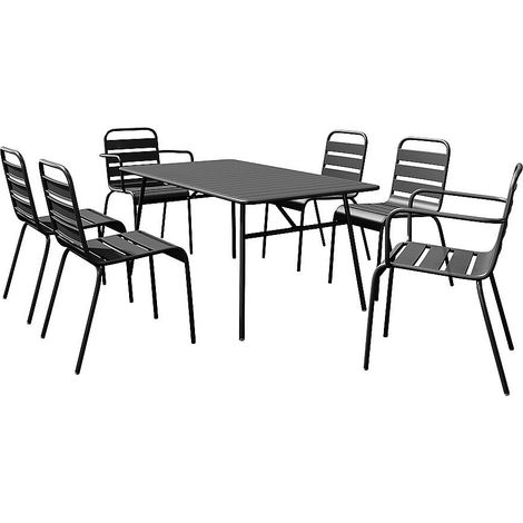 Sala da pranzo giardino tavolo L.160cm 2 sedie impil. bracc. e 4 sedie impil. Metallo Nero - MIRMANDE di MYLIA