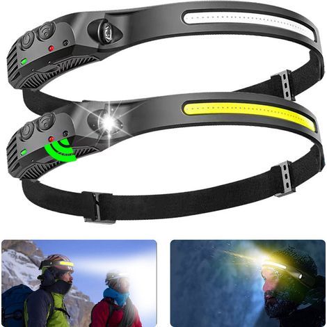 2pcs LED Headlamp USB Rechargeable Waterproof COB XPE Head Torch with Smart Sensor Mode for Fishing, Camping, Cycling, Running (1/5)