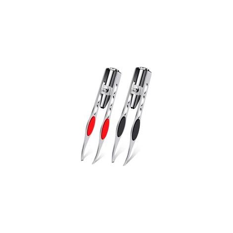 Pinzetten mit LED-Beleuchtung, Make-up-Pinzette, Präzisionspinzette für Damen mit Beleuchtung zum Formen der Augenbrauen, Pinzette aus Edelstahl (Rot) - Crezuo
