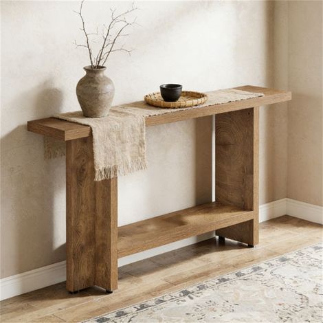 Table console étroite avec étagère, table d'appoint pour canapé, idéale pour le salon et le couloir. Meuble décoratif. (1/5)