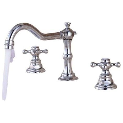 Miscelatore a tre fori per lavabo, doppia maniglia, acqua calda e fredda. Rubinetto per lavabo. Tutti i rubinetti per lavabo sono cromati. (1/4)