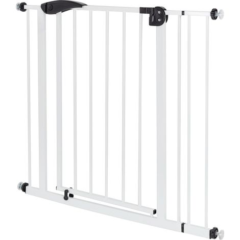 ECD Germany Türschutzgitter für Kinder, Hunde und Katzen, 85-95cm inkl. 10cm Verlängerung, ohne Bohren, Weiß, beidseitig, Selbstschließend, Metall-Gitter zum Klemmen, Treppenschutzgitter Absperrgitter