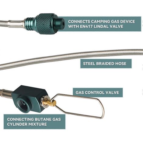 Adaptateur butane pour cartouche de butane vers adaptateur fileté pour réchaud de camping, tuyau d'extension, entrée pour petite bouteille, sortie à valve Lindal EN417 (1/5)