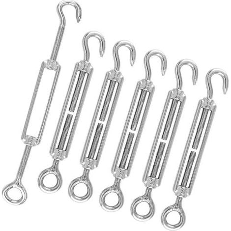 Tendicavo M6, fissaggio vela ombreggiante, vela ombreggiante in acciaio inox 304, ganci girevoli regolabili, 6 pezzi, corde, argento M6-OC Stück (1/5)
