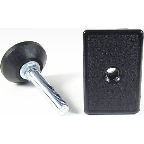 Ajile - Kit de Réglage pour tube rectangulaire 60x40 mm avec Pied Vérin Fileté en Acier Zingué M10 x 50 mm Embase diam. 40 mm (1/2)