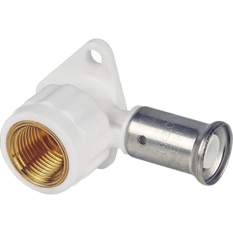 Coude Applique modèle court multicouche PVDF blanc à sertir Ø16x2,0 - Femelle 1/2'' (15/21) - Henco