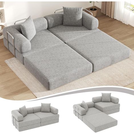 Schlafsofa 199cm Chenille Grau, Klappbar, Modulares Sofa ohne Federkern (1/5)
