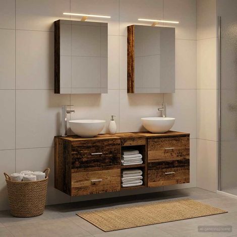 vidaXL Bathroom Furniture Set 5 pcs Old Wood Engineered Wood and Glass (1/5)