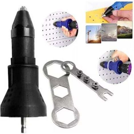 Electric rivet gun for cordless drill, electric rivet gun adapter, cordless rivet gun riveting tool kit, drill adapter accessory (1/4)