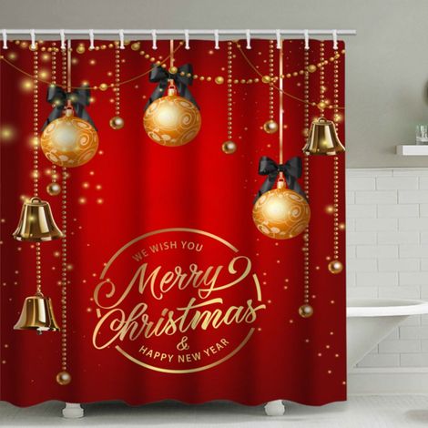 Rideau De Douche De Noël - Motif Arbre De Noël Étoile Flocon De Neige Renne - Polyester - 180 X 180 Cm - Pour Salle De Bain - 1 Pièce (1/5)