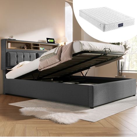Cama matrimonio tapizada con USB y almacenaje 140x200 OKMYHOME (1/5)