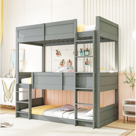 letto struttura 90x200 triplo convertibile legno grigio HAVRYA (1/5)