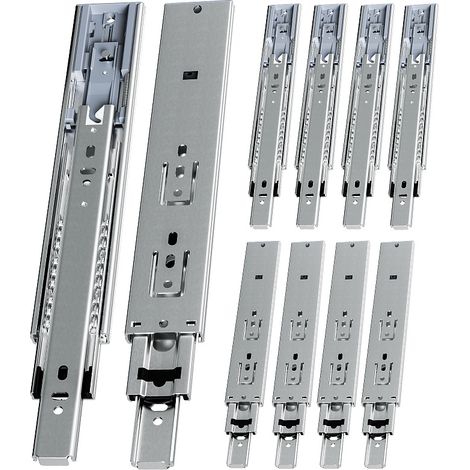 Randaco Guías para cajones 45 kg, 3 partes, acero laminado en frío, guía telescópica, para cocina, baño y oficina 5 par 250mm (1/5)