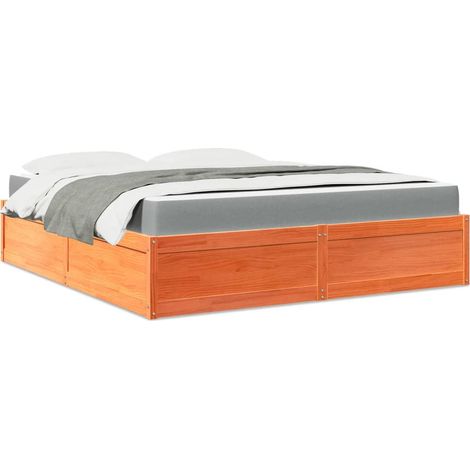 Bed with Mattress Wax Brown 180x200 cm Super King Solid Wood Pine vidaXL (1/5)