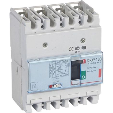 Disjoncteur magnétothermique DPX³160 pouvoir de coupure 36kA 400V - 4P - 25A - LEGRAND