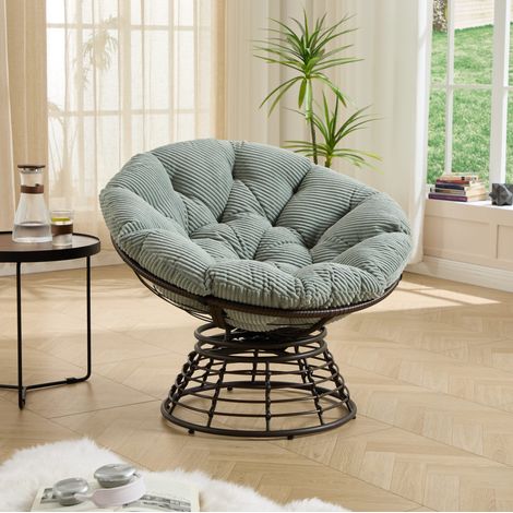 Fauteuil papasan pivotant 360° en rotin PE, Ø 92 x 67 cm, avec coussin épais vert clair DESVIAE (1/5)