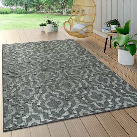 Paco Home In- & Outdoor Teppich, Terrasse u. Balkon, Wetterfest Modern Geometrische Muster 120x170 cm, Grau 3