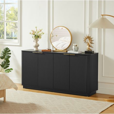 Aparador 160x40x80 cm negro en MDF con 4 puertas y relieve ondulado (1/5)