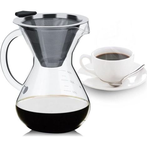 Cafetière verre 400 ml, bec verseur innovant, poignée ergonomique, filtration acier inoxydable, café pur savoureux (1/4)
