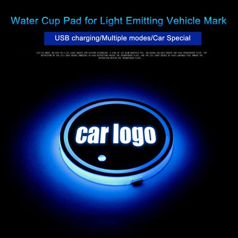 Porte-gobelet avec Logo de voiture LED, dessous de verre pour bouteilles de boissons, 7 couleurs changeantes, tapis de chargement USB. (1/5)
