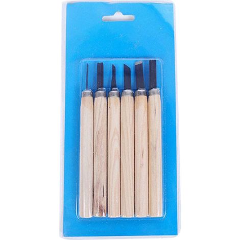 Ensemble de 6 outils de sculpture sur bois, lame en acier au manganèse 65, manche en bois, pour le travail du bois et les loisirs créatifs. (1/5)