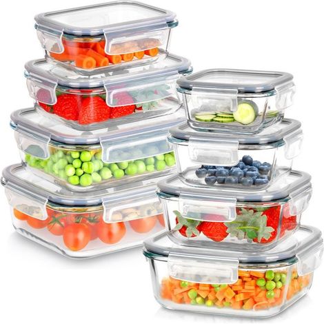 Conteneurs alimentaires - Vilde - 8 pièces - carrés et rectangulaires - Verre borosilicate - Hermétique (1/5)