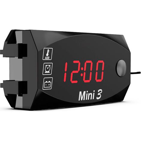 Compteur de moto 3 en 1 LED, horloge numérique, thermomètre, tension, voltmètre, moniteur de batterie étanche, jauge 6-30V pour voiture, bateau marin