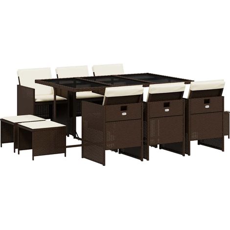 Maison Exclusive - Set comedor de jardín 11 pzas y cojines ratán (1/5)