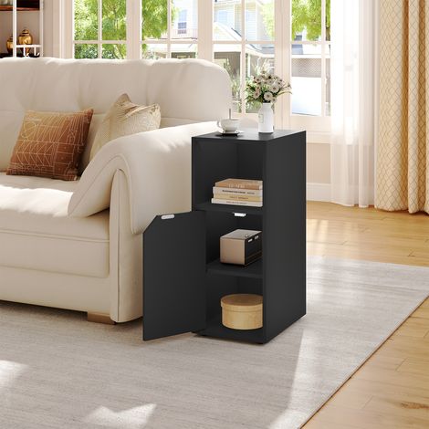 WOLTU 1x Nachttisch, Nachtschrank schmal, Nachtkommode mit offenem Fach und Tür, Verstellbarer Ablage, Beistelltisch Telefontisch Nachtkästchen für Schlafzimmer, Wohnzimmer, 25x35x62 cm, Schwarz (1/5)