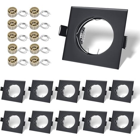 Pack of 10 GU10 Square Recessed Frames Matt Black ceramic socket, 80x80 mm, cut out 55-70 mm. With springs. For 50mm LED/Halogen Bulb not included. (1/5)
