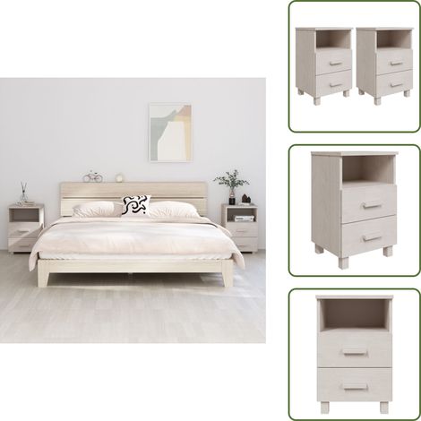 The Living Store Comodini HAMAR 2 pz Bianchi 40x35x62 cm in Legno di Pino - Comodino con cassetti
