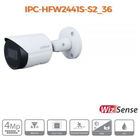 DAHUA Bullet Cam 4Mp WizSense 30m - IPC-HFW2441S-S2(3.6 mm) S
