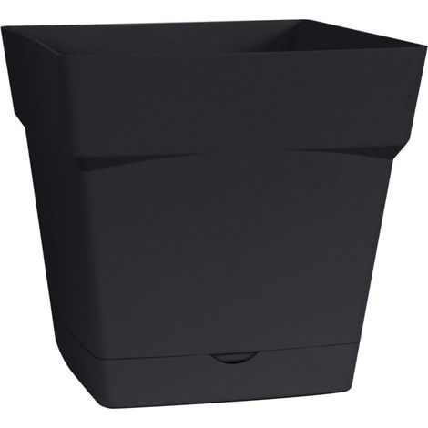 EDA – Pot de fleurs carré anthracite 30x30cm – Soucoupe intégrée – Résistant aux UV et gel – Fabriqué en plastique recyclé